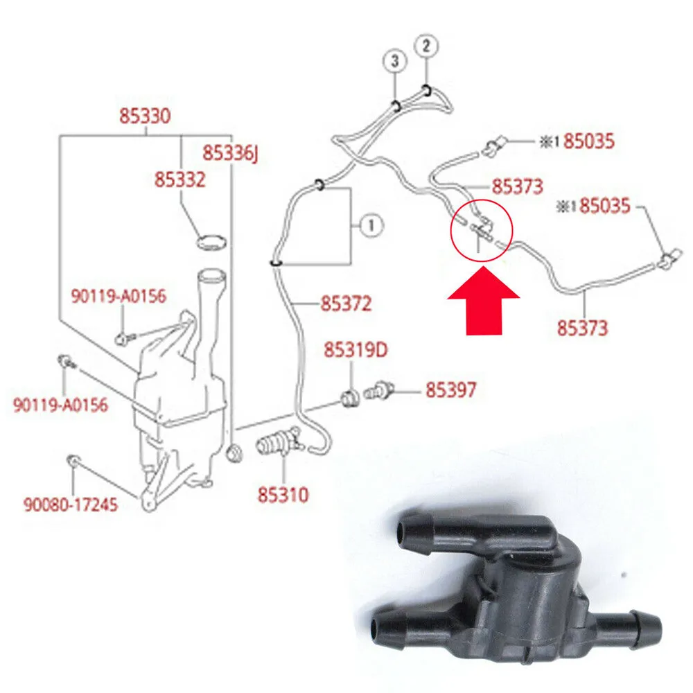 

Non Return Washer Valve​ Plastic Windscreen Tee T 3 Way 85321 28020 Black