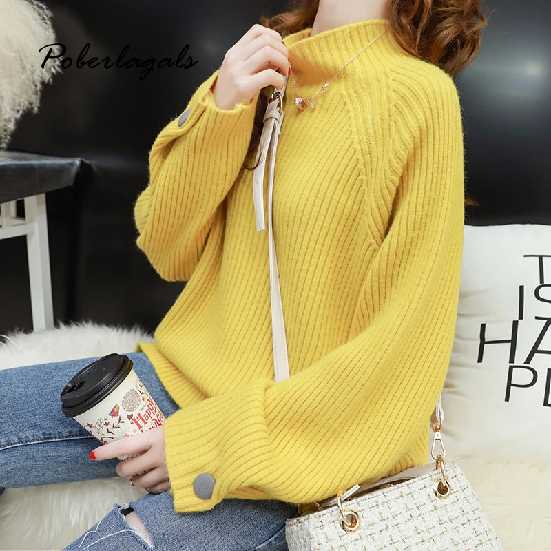 Autumn winter Knitting yellow Sweaters Women pullover 2019 turtleneck loose sweaters female casual knit Pullovers lady | Женская одежда