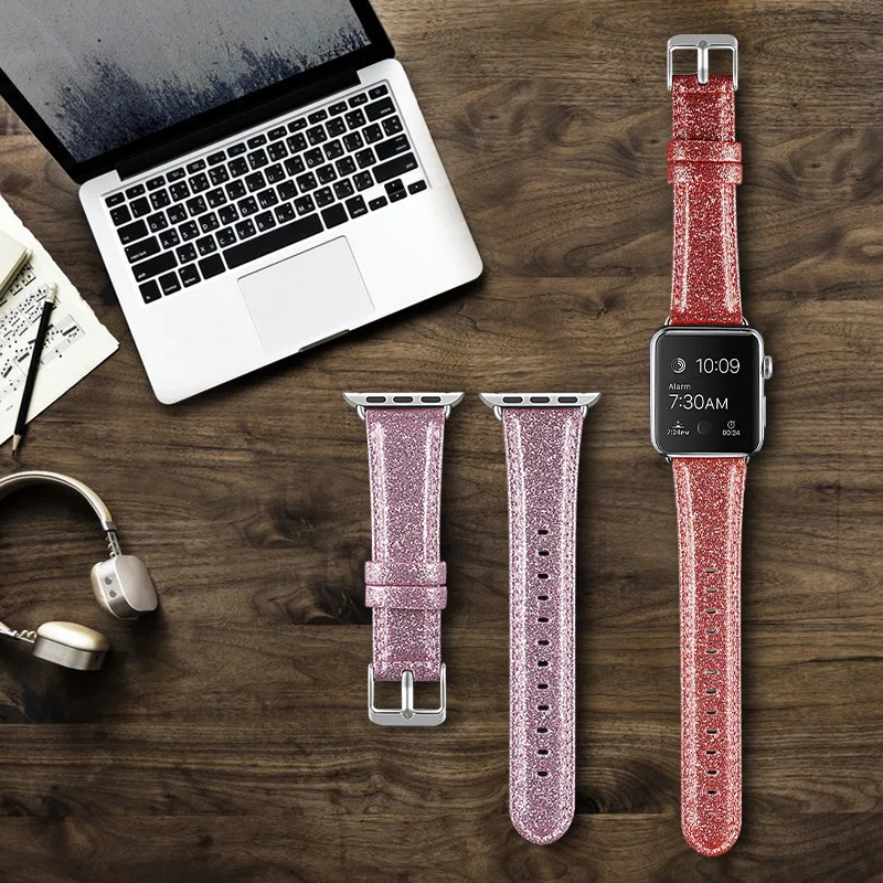Apple Watch с блестящими пайетками Мощность из искусственной кожи роскошный