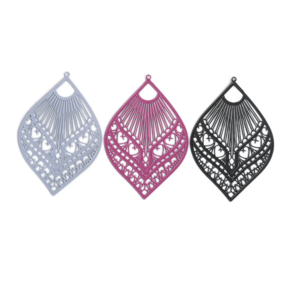 DoreenBeads, модное медное Филигранное тиснение, подвески, черные, серые, перо, стильные ювелирные изделия, сделай сам, Подвески 59 мм x 39 мм, 10 шт