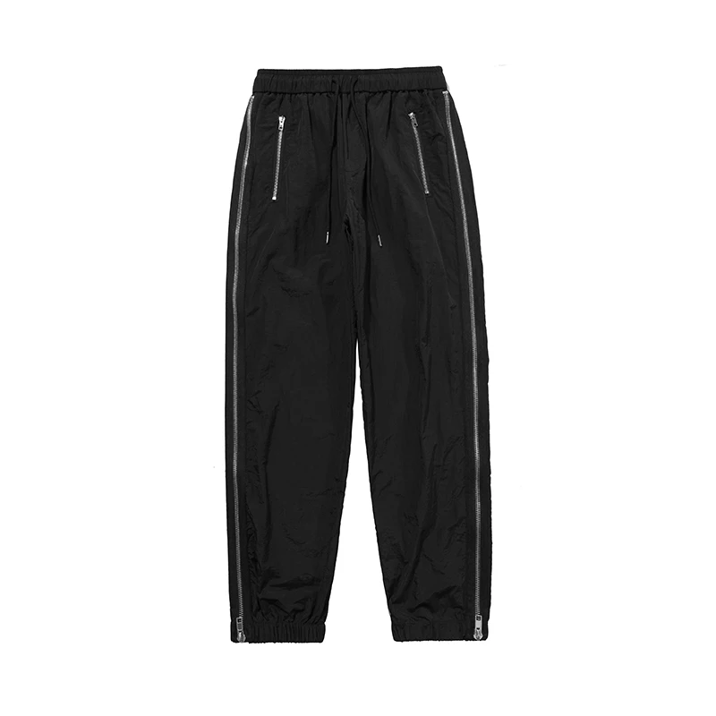 

Harajuku Side Zipper Pockets Breathable Casual Pants for Men and Women Drawstring Solid Streetwear Loose Trousers Oversize