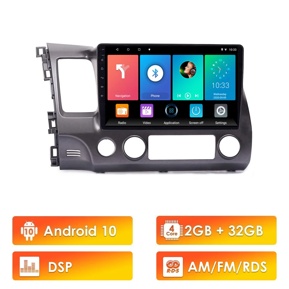 

Easteregs 2 din 10.1" Car Multimedia Player Android 10 RDS DSP WIFI GPS Autoradio for Honda civic 2004-2011 Head Unit With Frame