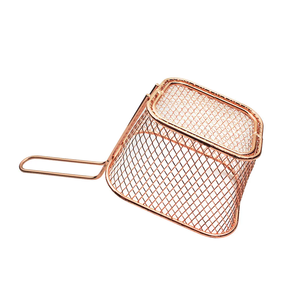 

Electroplate Stainless Steel Mini Frying Basket Mesh Portable French Fries Baskets Strainer Net Qualified Cooking Kitchen Tools