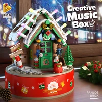 creative ideas series moc mini castle carousel sky city bear music box model building blocks brick toys kids birthday gift set