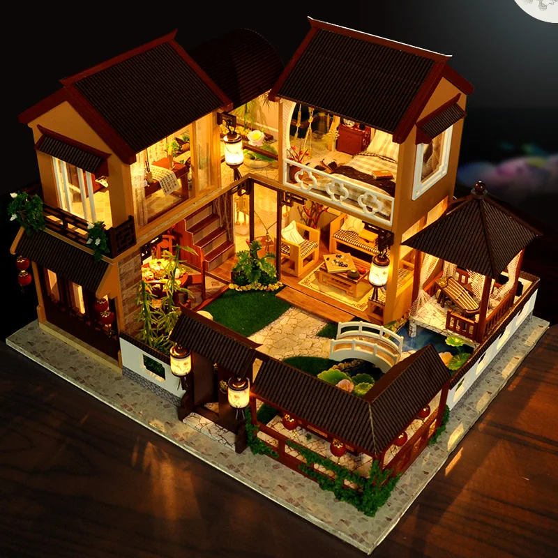 Детские игрушки Diy кукольный домик собирать деревянные миниатюры кукольный дом мебель миниатюрный кукольный домик Головоломка Развивающие игрушки для детей