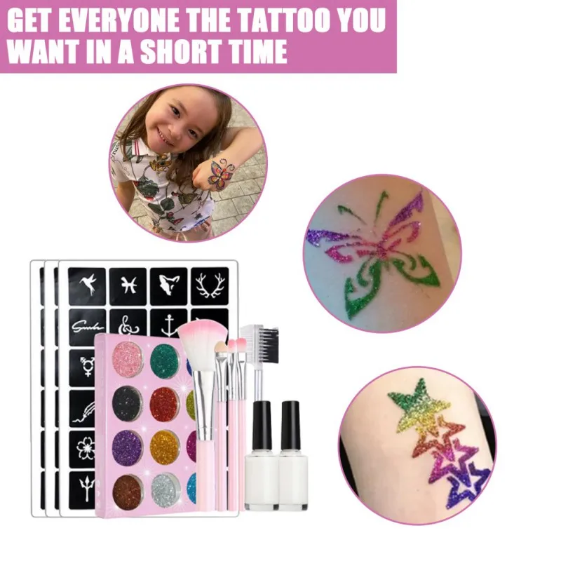 Glitter Styles Tattoo Stickers Kids Party Supplies Temporary Tattoos Girls And Boys Party Favors Tattoos Decor For Cute Party