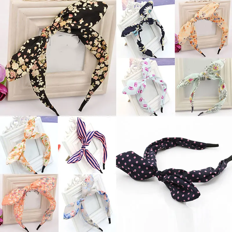 

Ободок для волос женский с бантом, модный обруч с цветочным/полосатым узором, аксессуар на голову