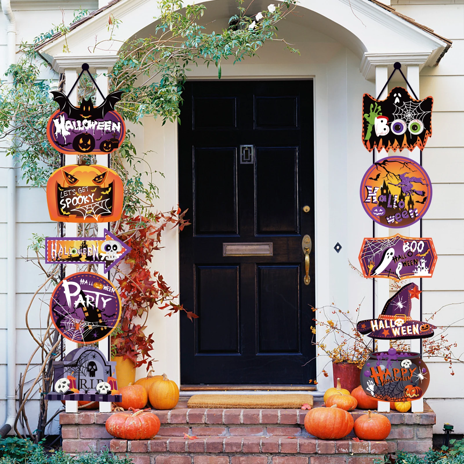 

Ghost Witch Hats Happy Hallooween Purple Hanging Banner Door Couplet for Carnival Hallooween Party Supplies Party Decorations