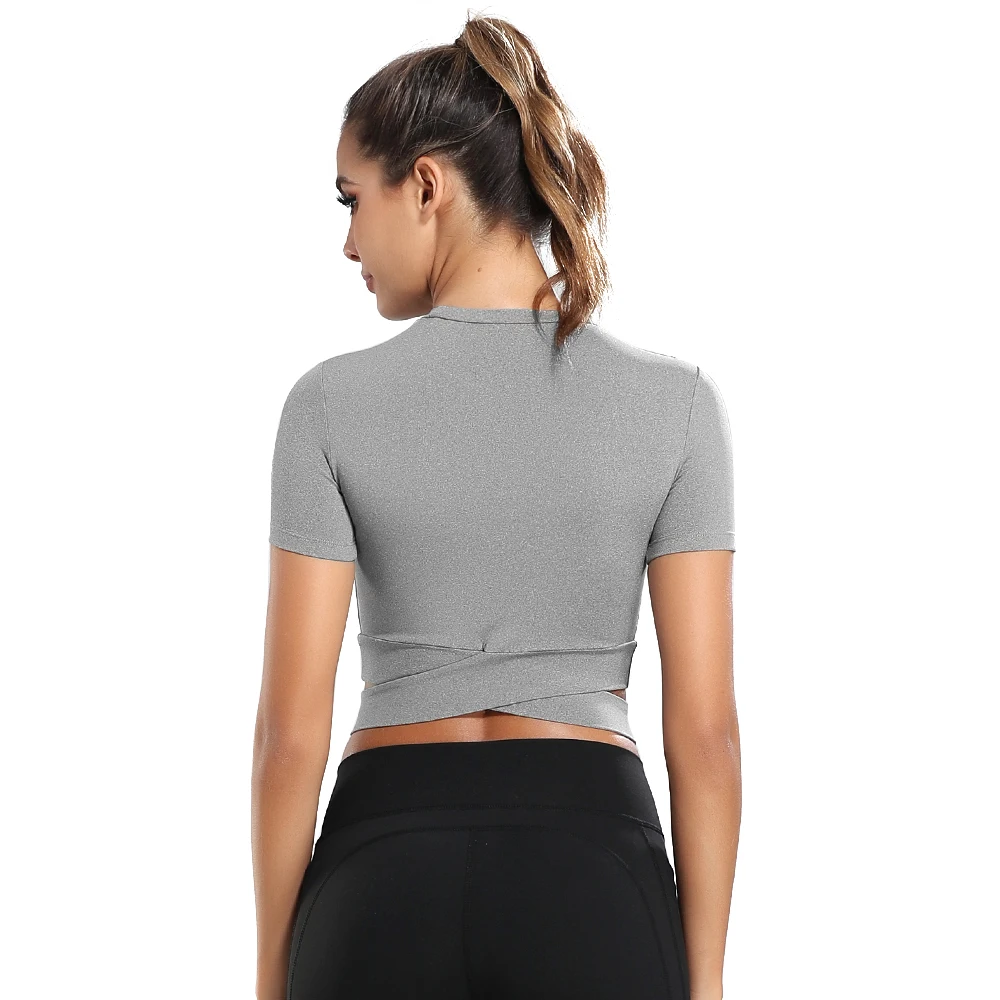 Укороченный топ для фитнеса женская спортивная футболка с коротким рукавом