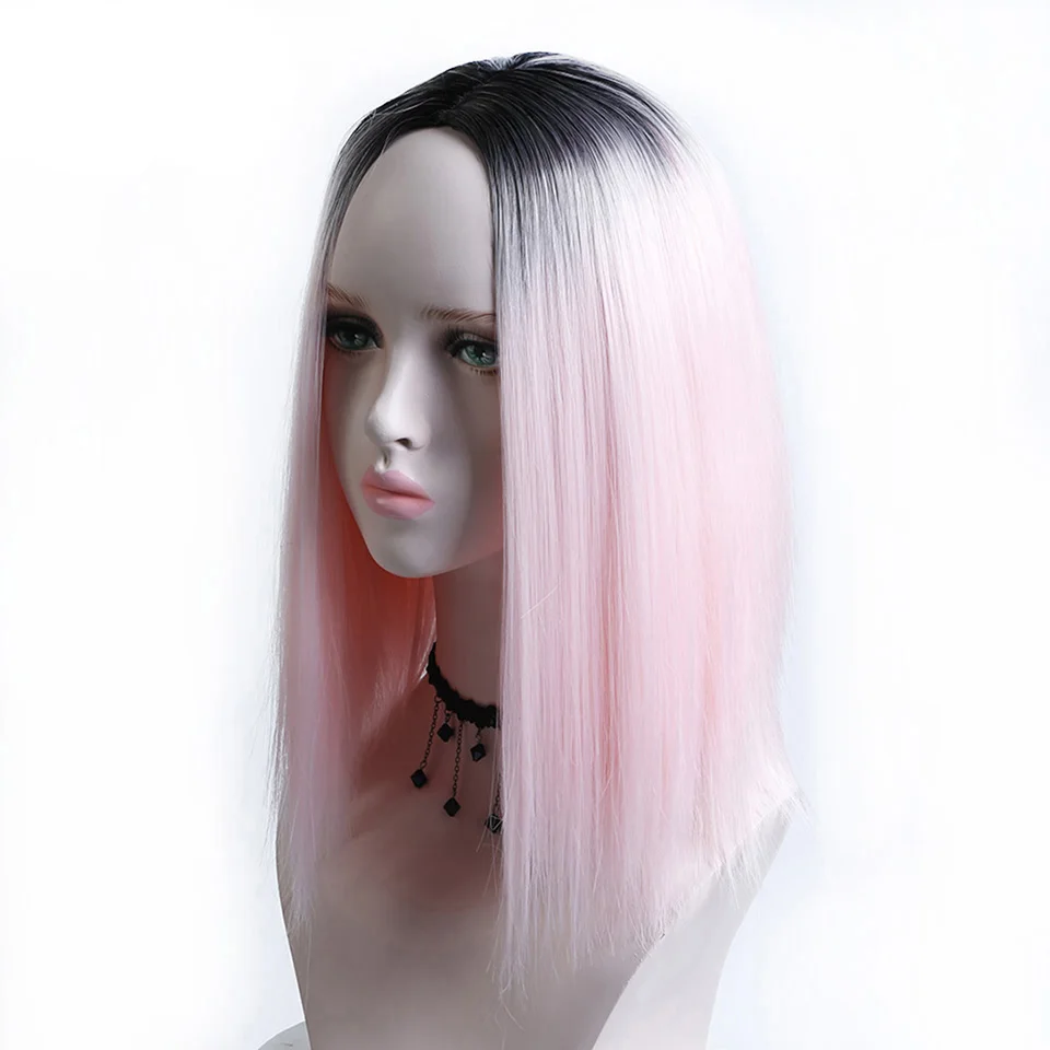 Женские прямые термостойкие синтетические парики MEIFAN черные или розовые