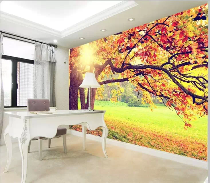 Индивидуальные 3D фото обои природа большой пейзаж Фреска для гостиной ТВ художественное оформление стен золотой кленовый лист обои 3D