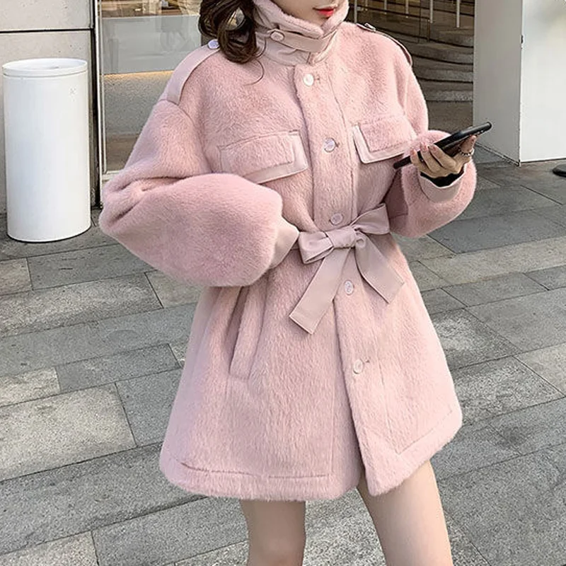 

2021 осенне-зимнее корейское модное пальто из искусственного меха женская Повседневная Свободная куртка женская плотная теплая верхняя одеж...