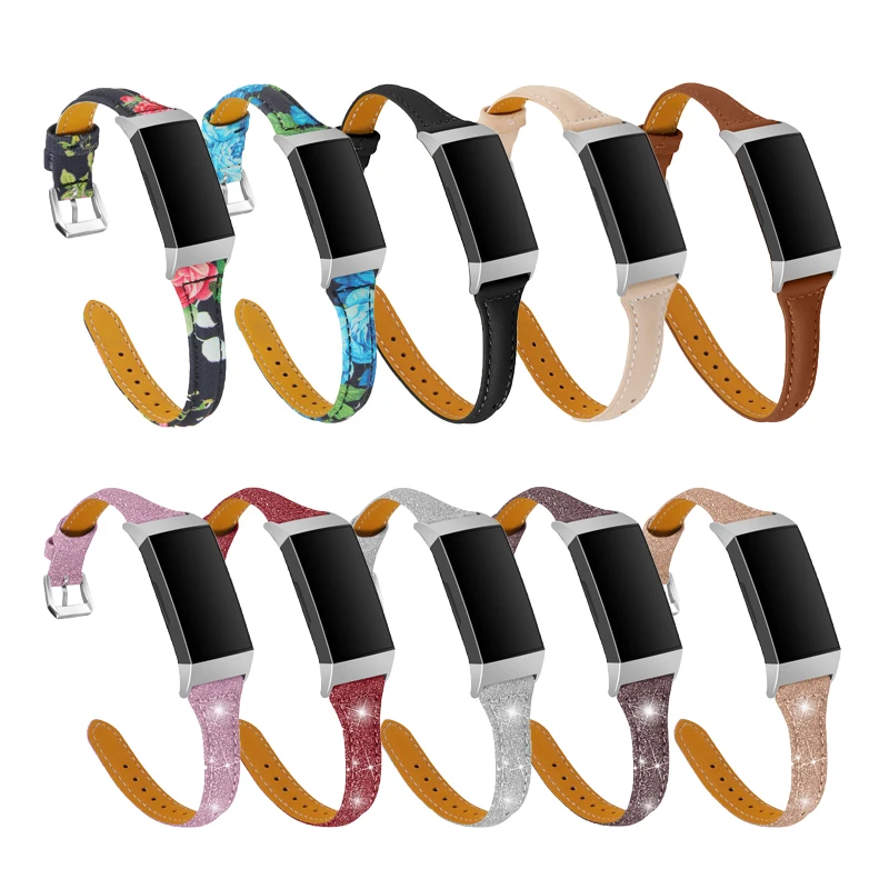 

Кожаный ремешок с принтом для Fitbit charge 4 3, Т-образный браслет для мужчин и женщин Fitbit charge 5 2 3, браслет