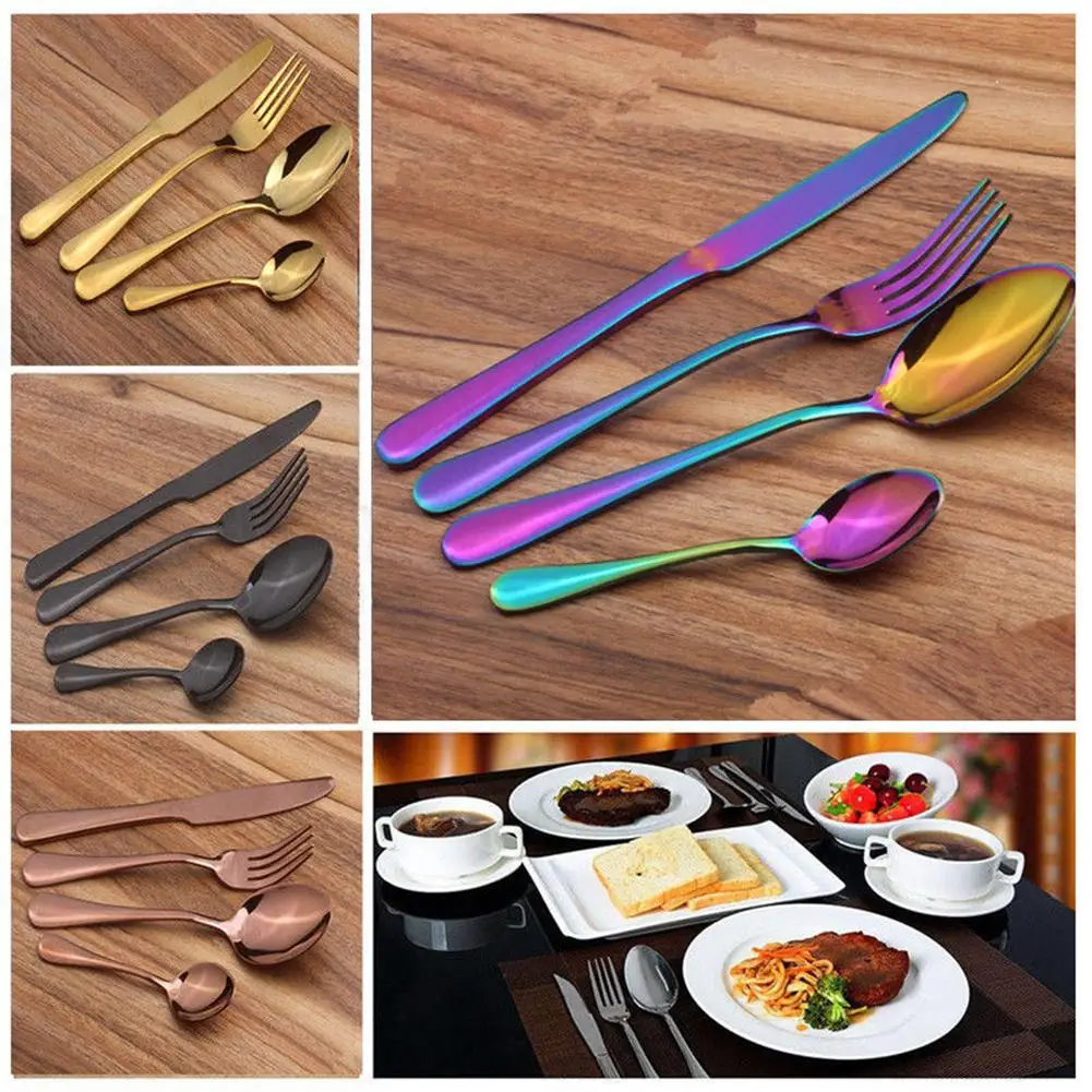 2019 многоцветные радужные столовые приборы набор посуды черный столовых приборов