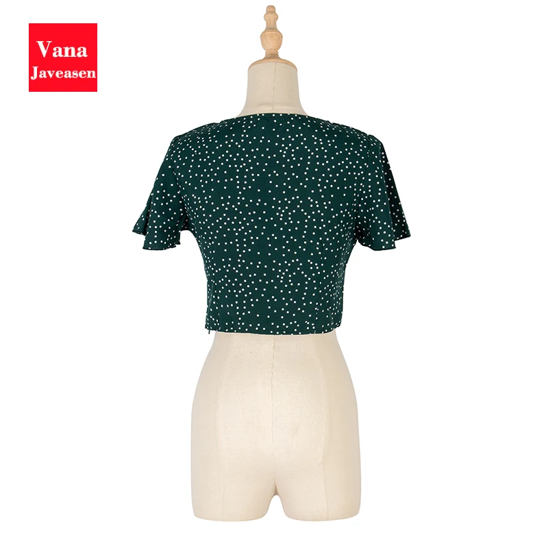 

Summer Tops Women's Single-breasted Polka Dots Shirts V-neck Short Sleeve Shirts Chemise Femme Camisas Mujer Streetwear