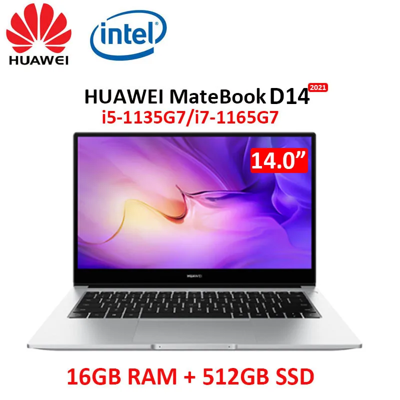 Get Huawei MateBook D 14 2021 laptop Intel i5-1135G7/i7-1165G7 16GB RAM 512GB SSD WiFi 6 IPS full-screen notebook computer Ultrabook