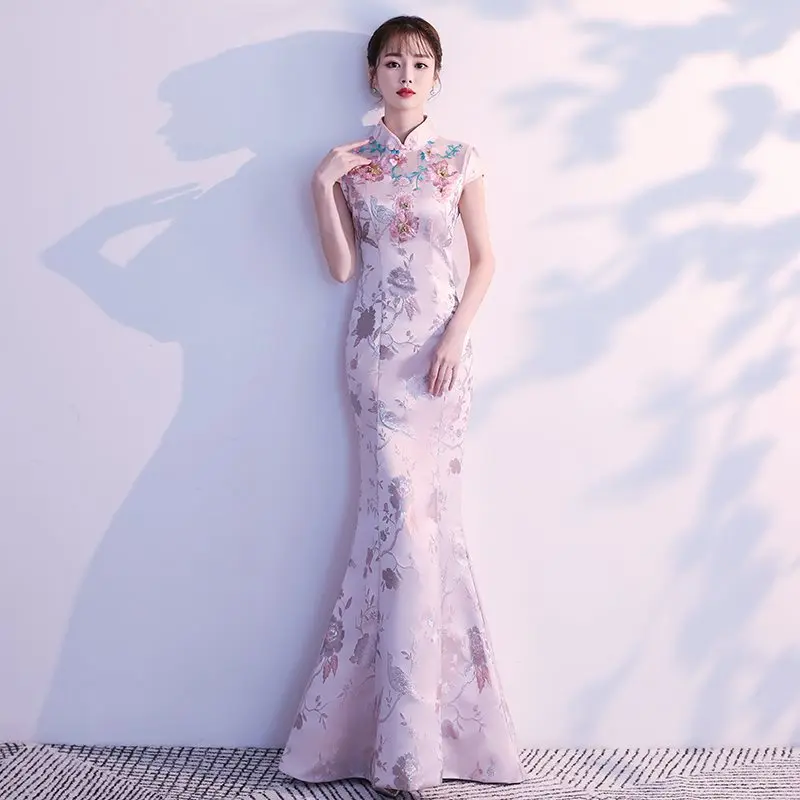 Вечерние Длинные Cheongsam в стиле ретро сексуальное тонкое платье свадебное
