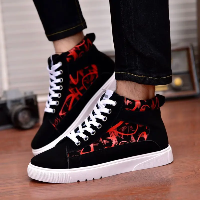 

Classic Men Canvas Casual Shoes Rock Band 3D Print Couples High Top Lace-Up Flat Canvas Shoes Add A Quality Suede College Shoes