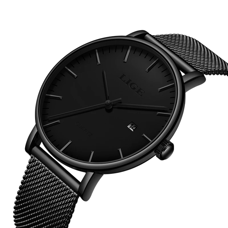 2019 LIGE Новые повседневные модные часы водонепроницаемые мужские тонкий сетчатый