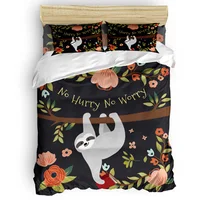 Flowers Sloth No Hurry No Worry Duvet Cover Set Warm and comfortable 2/3/4pcs Bedding Set Bed Sheet Pillowcases Cover Set