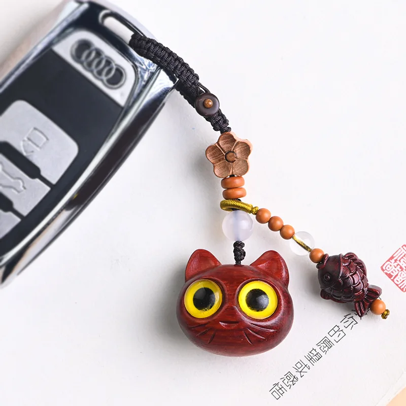 Chinese elements retro red sandalwood mobile phone pendant cat cute fish unisex net celebrity creative small gift phone chain