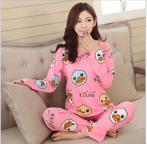 Женская розовая пижама с мультяшным животным принтом длинным рукавом домашняя