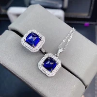 kjjeaxcmy fine jewelry 925 sterling silver inlaid natural sapphire girl trendy necklace pendant ring set support test with box