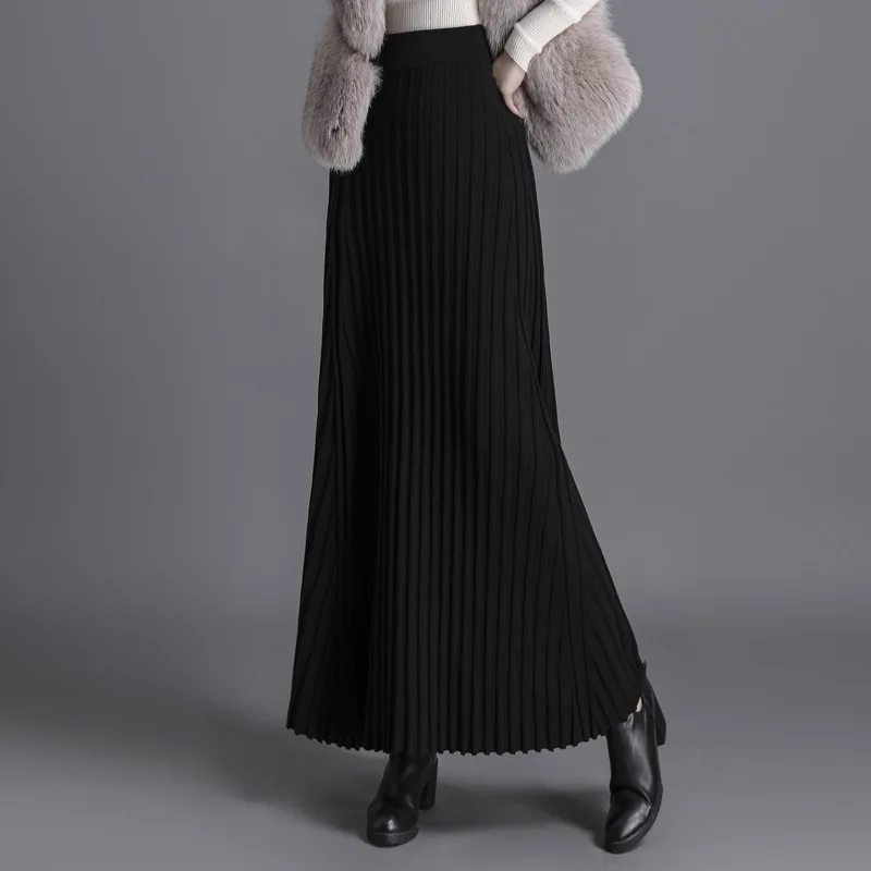 Европейская и американская трикотажная длинная Плиссированная Юбка для высоких