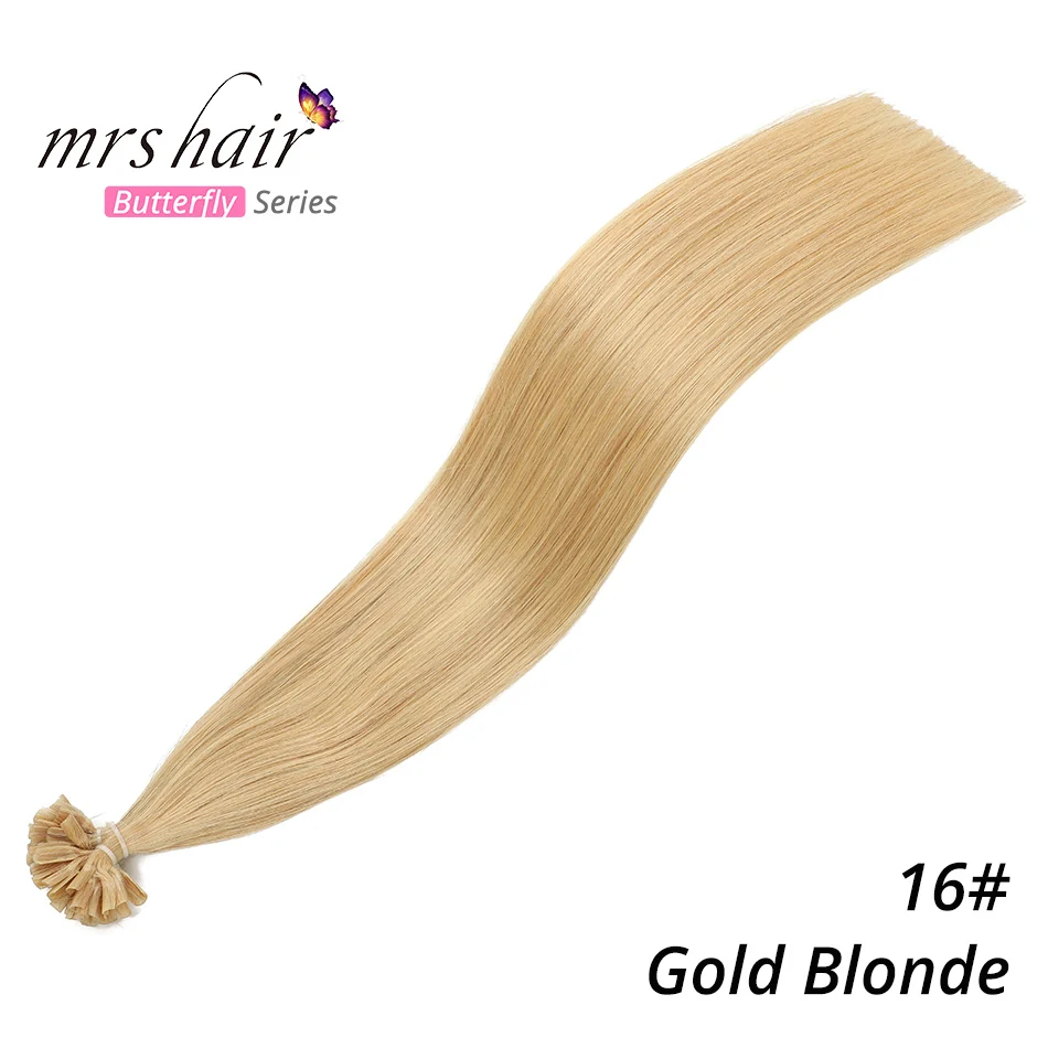 MRS HAIR 0,5 г/шт., 12 дюймов, накладные волосы, прямые, машинные, сделанные волосы Remy Nail, кератиновые, Предварительно Связанные человеческие волосы, 50 шт - Цвет: #16