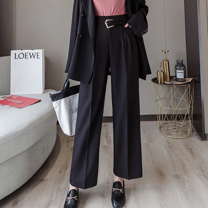 

Limiguyue Chic OL Office Solid Women Pants Casual Sashes Wide Leg Pant High Waist Elegant Trousers Female femme Work wear K431