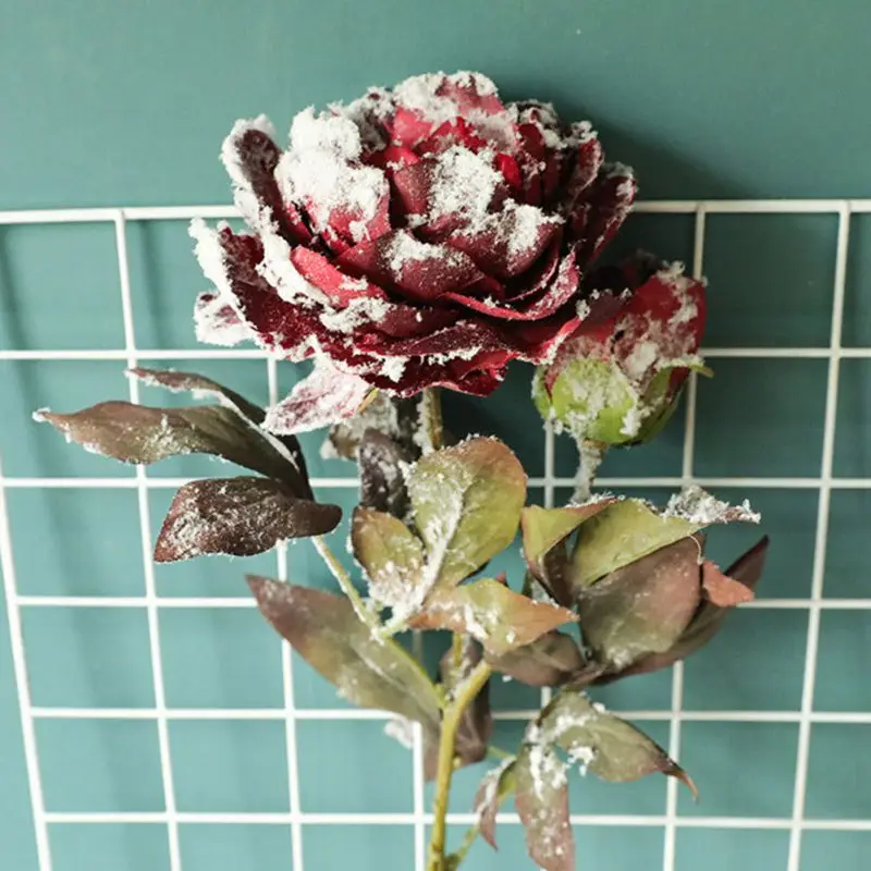 

DIY Christmas Snow Peony Silk Hydrangeas Artificial Flower Wedding Flower For Bride Hand Silk Blooming Peony Fake Flowers