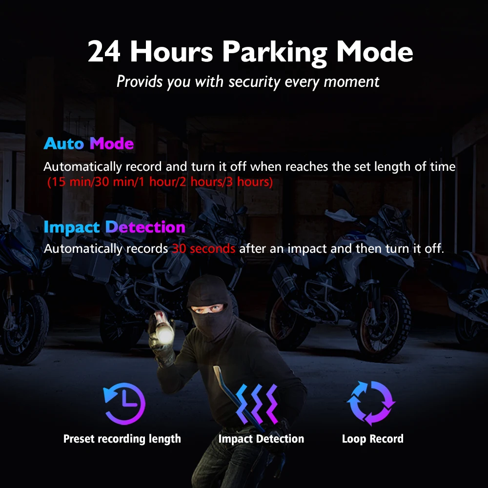 Видеорегистратор VSYS для мотоцикла с двойным объективом и режимом парковки Wi-Fi 1080P