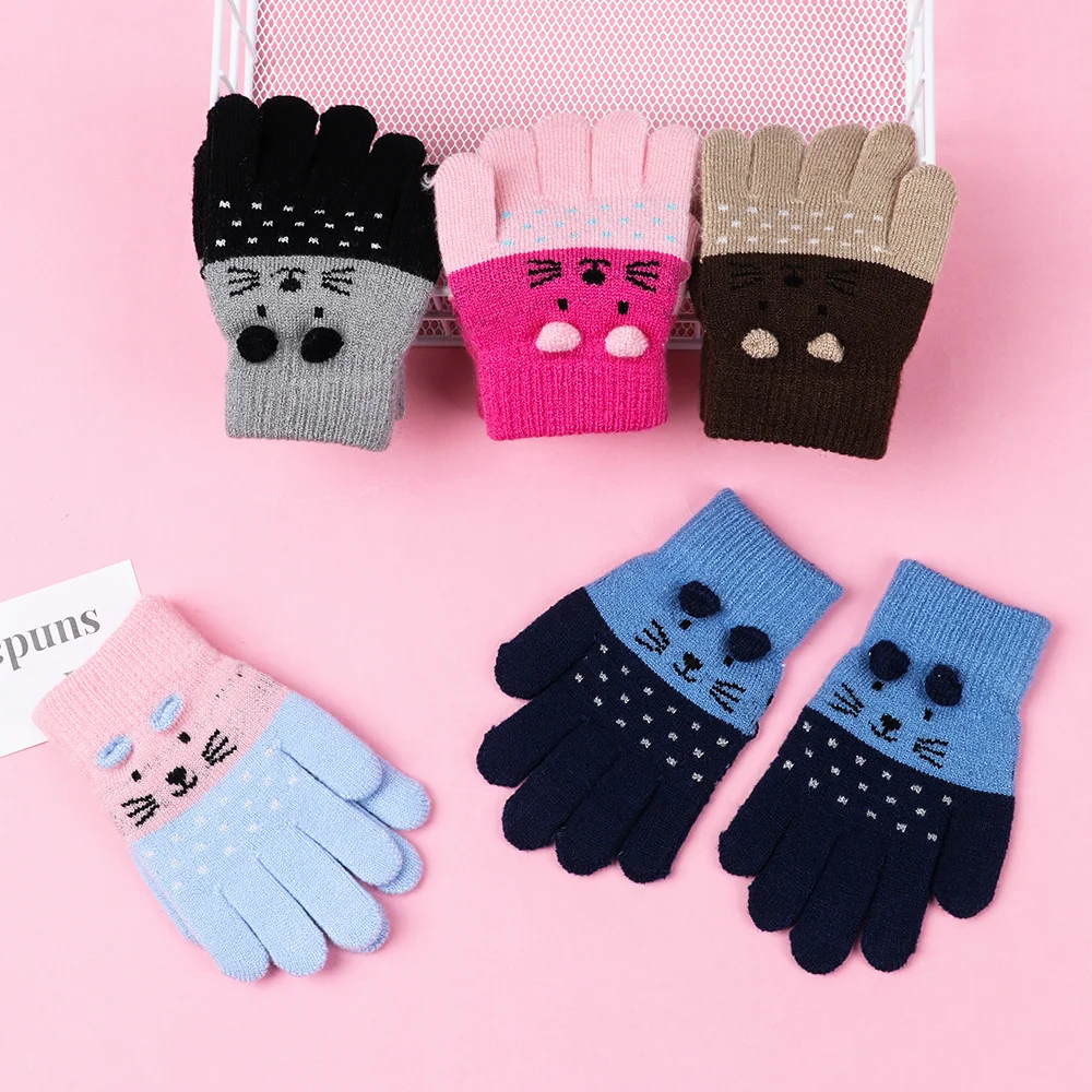 

Cute Cartoon Cat Gloves Winter Thick Knit Baby Kids Newborn Mittens Children Keep Finger Warm Gloves for Baby 0-3 Years Old