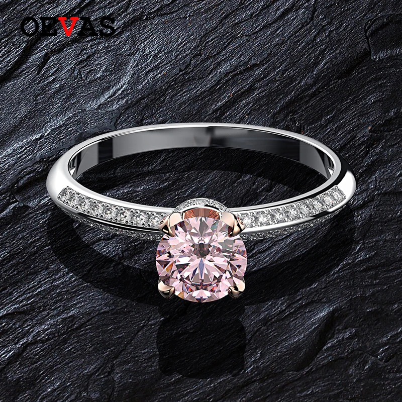 OEVAS романтическое розовое кварцевое кольцо Moissanite 100% 925 пробы серебряное