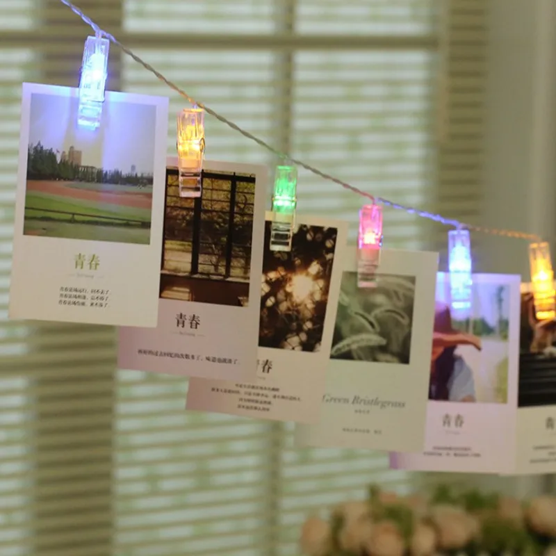 LED Photo Clip Holder String Card Picture Clip Pegs LED String Light Fairy Christmas Wedding Party Valentine's Day Decoration