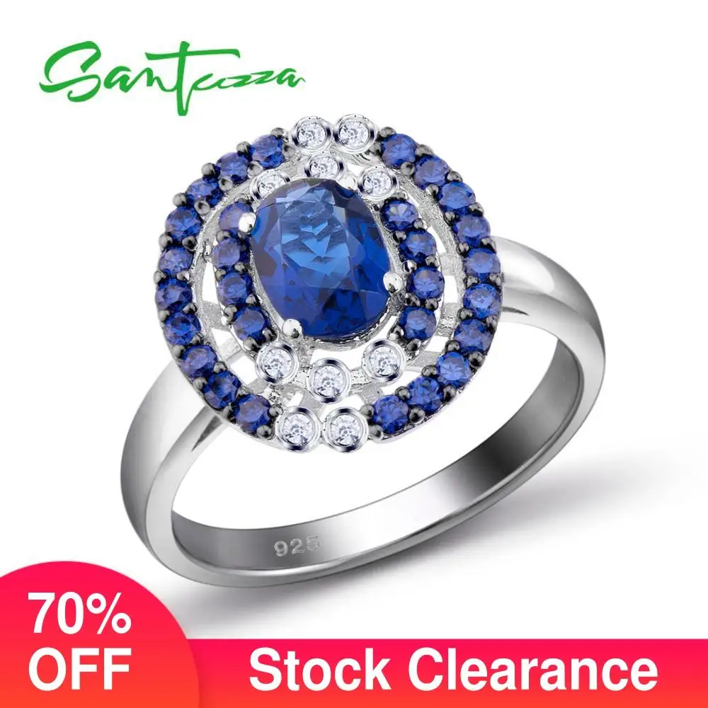 

SANTUZZA Silver Ring For Women 925 Sterling Silver Personality Unique Rings Shiny Blue Cubic Zirconia Ring Party Fashion Jewelry