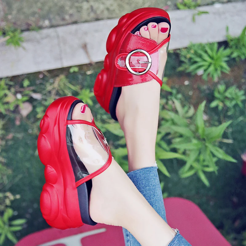 Сланцы женские на платформе сандалии толстой плоской подошве высотой 9 см/3 5