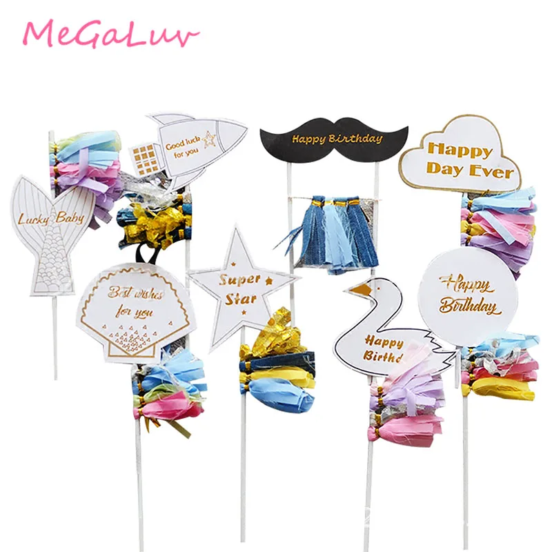 Радуга торт фигурки жениха и невесты Флажки для торта Baby Shower дети были счастливы