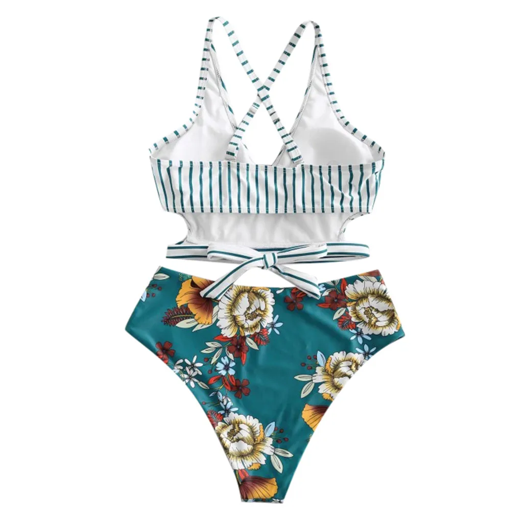 Женский купальник бикини 2021 комплект с высокой талией и цветочным принтом