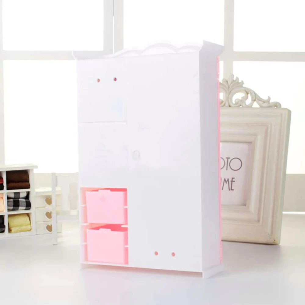Детская симпатичная пластиковая мини кукольная мебель розовый Шкаф кукольный