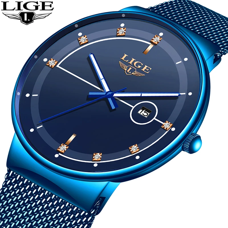 

Часы наручные LIGE мужские ультратонкие, брендовые Роскошные Кварцевые Светящиеся в деловом стиле, с датой, подарок для мужчин
