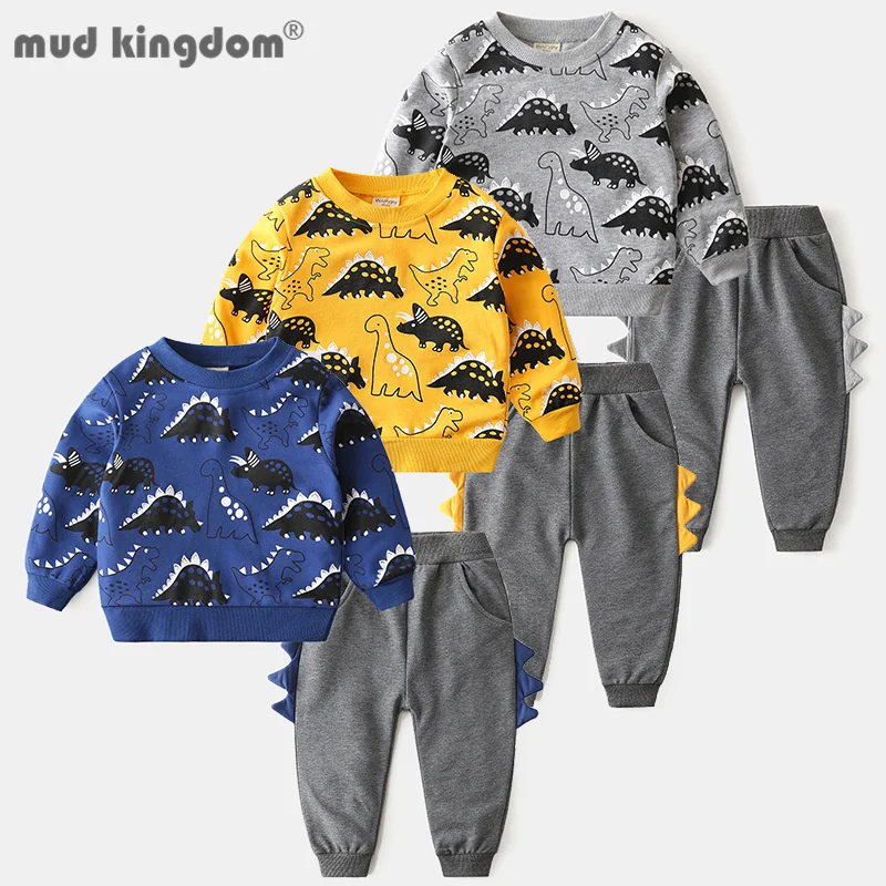 

Mudkingdom Little Boys Pants Set Funny Cartoon Dinosaur Casual Jogger Outfits Spring and Autumn Sweatpants Set Kids Clothes