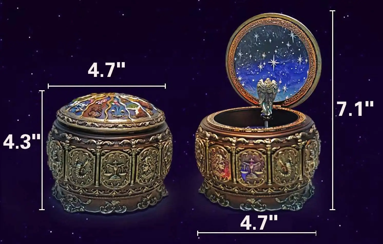 Mechanism Rotate Music Box with 12 Constellations and Sankyo 18-Note Wind Up Signs of The Zodiac Gift for Birthday Christmas enlarge