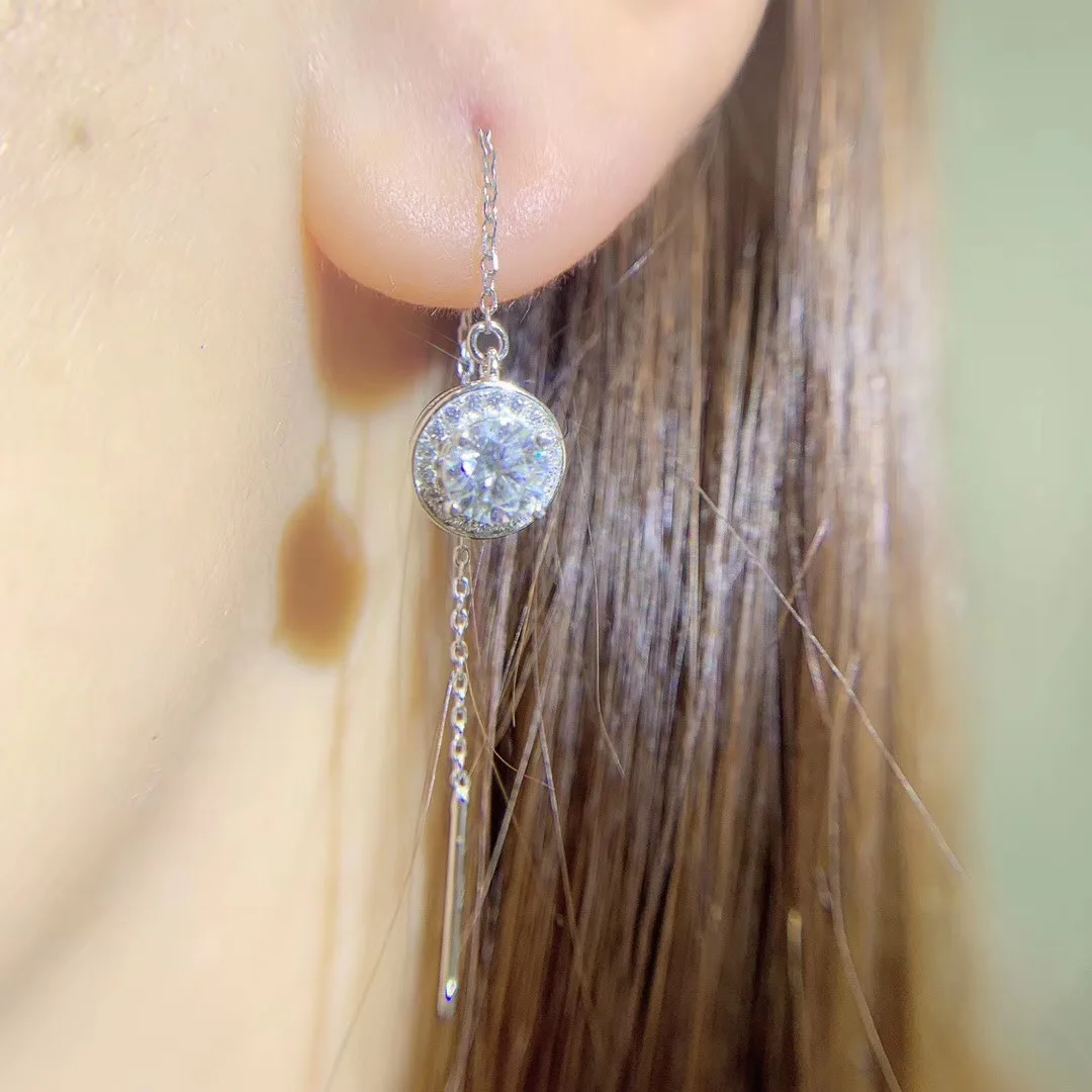 Poetry Of Jew Store Round Moissanite Cut Total 1.00ct Diamond Test Passed Moissanite Silver Earring Jewelry Girlfriend Gift