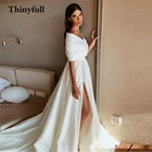 Thinyfull 2022 современные трапециевидные пляжные свадебные платья с высоким Боковым Разрезом с открытыми плечами в стиле бохо Простые Свадебные платья для невесты платье