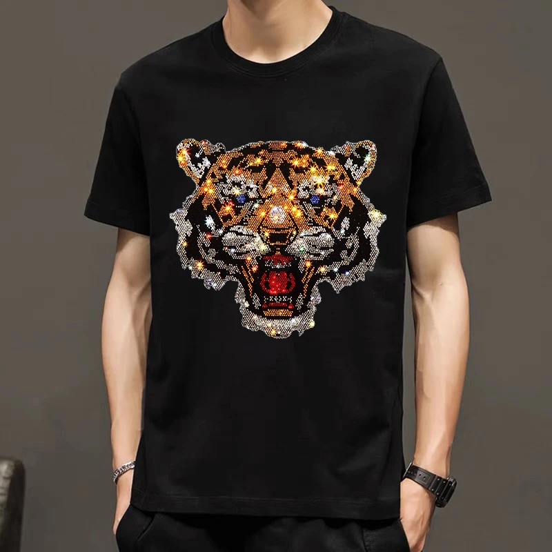 

Дышащая индивидуальная популярная дизайнерская футболка Стразы Бодибилдинг летние мужские высокоэластичные Повседневные пуловеры с круг...