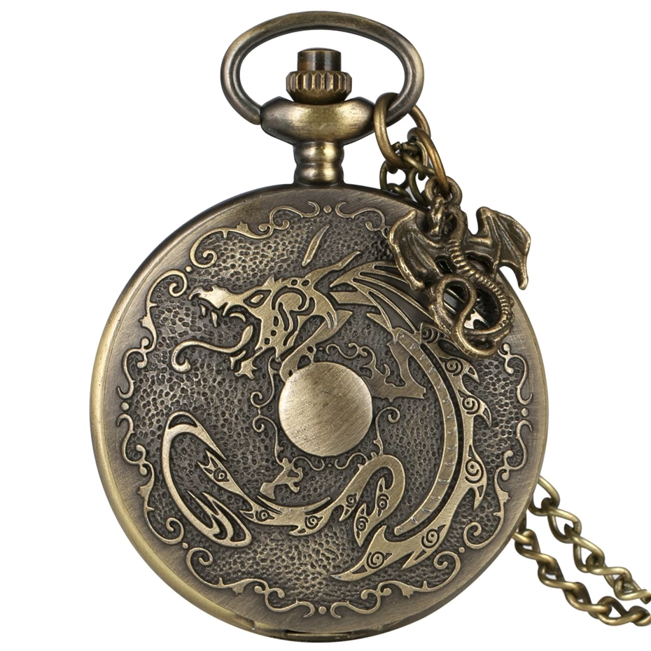 Бронзовый Огненный Дракон в стиле ретро панк злый кварцевые карманные часы