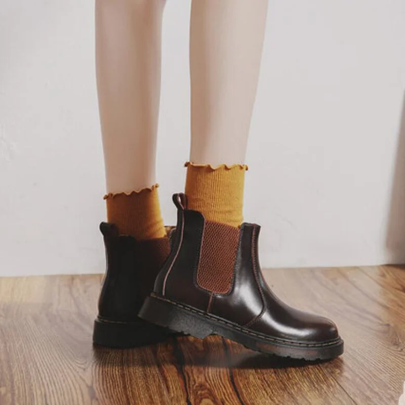 

Ботинки martin; Высокая Женская обувь в британском стиле; бархатные ботинки из искусственной кожи; женская обувь на низком каблуке; форменная к...