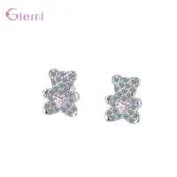 exquisite simple cute little bears pattern fashion tiny stud earrings for women shining luxury fine s925 silver jewelry