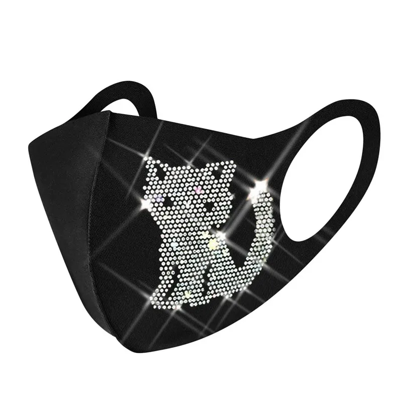 

Rhinestone Mask Adult Animal Creative Cartoon Cat Shape Diamonds Face Mask Decoration For Face Masks Scarf Masque Mascherine